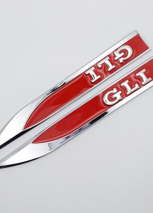 Емблема GLI на крила (хром + червоний), Volkswagen Jetta