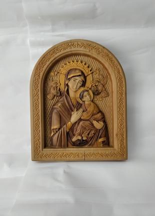 Икона Божьей Матери Неустанной помощи, икона из дерева, резная
