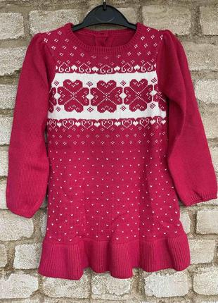 1, Теплое новогоднее вязаное красное платье с орнаментом Крейз...
