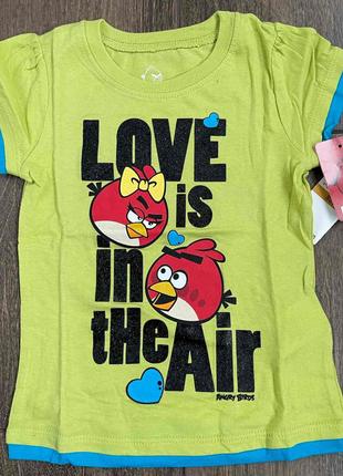 1, Салатовая футболка Angry Birds с перламутровой надписью раз...