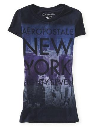 1, Темно синяя футболка с надписью New York и глиттером Aeropo...