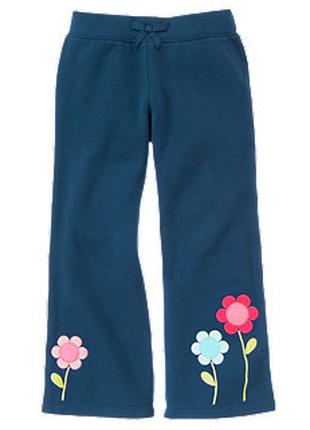 1, Синие теплые Флисовые брюки с вышитыми цветами внизу Джимбо...
