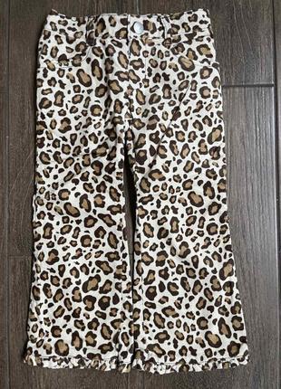 1, Велюровые теплые брюки леопардовой расцветки с рюшами внизу...