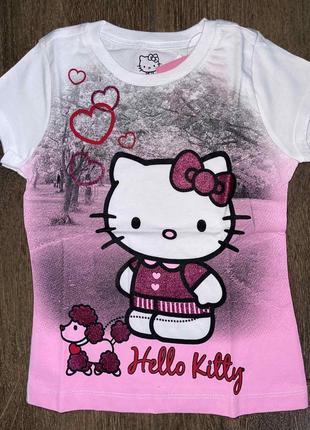 1, Белая хлопковая футболка Hello Kitty с собачкой Сhildrenspl...