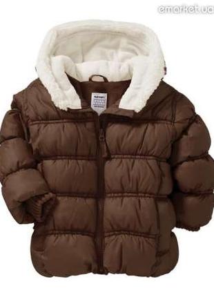 1, Теплая зимняя дутая коричневая курточка на флисе Размер 3Т ...