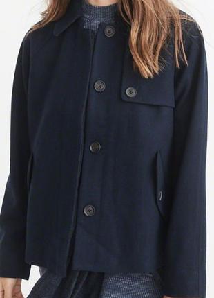 1, Темно синее Шерстяное 61% короткое пальто куртка Abercrombi...