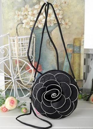 1. Черный клатч сумочка цветок с длинной и короткой ручкой