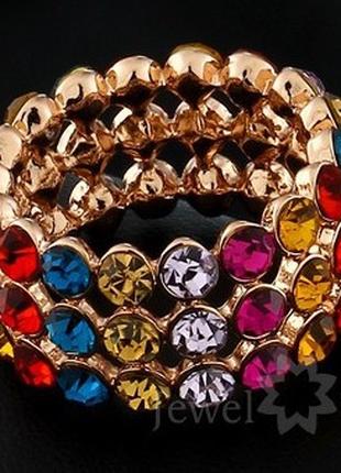 1, Широкое кольцо с покрытием из золота и с разноцветными крис...