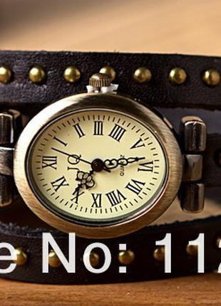 1, Кварцевые часы с кожаным браслетом. (Темно-коричневые)