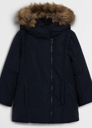 1, Стеганая зимняя куртка парка с искусственным мехом на капюш...