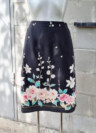 Шелк 100% новая!шелковая юбка высокой посадки в цветы