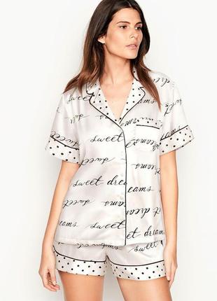 Сатиновая пижама victoria’s secret белая с надписями