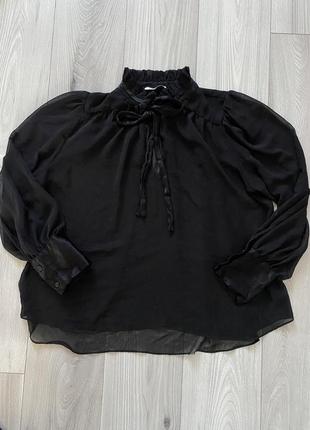 Блуза черная полупрозрачная, zara шифоновая с воротником рюшам...