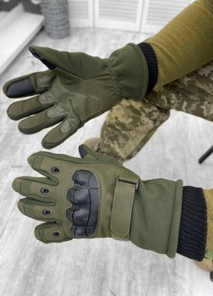 Зимние тактические перчатки на флисе Enigma Lux сенсорные олив...