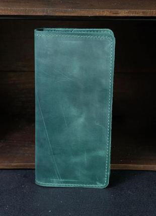Кошелек клатч лонг на 12 карт винтажная кожа цвет зеленый