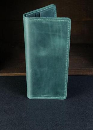Кошелек клатч лонг на 8 карт винтажная кожа цвет зеленый