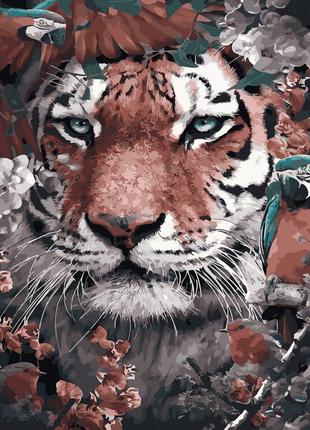 Картина по номерам Тигр в цветах 40х50 (Никитошка)