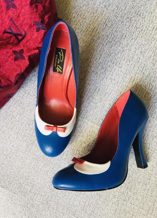Туфли женские с бантиком синие в стиле ретро туфли синие з бел...