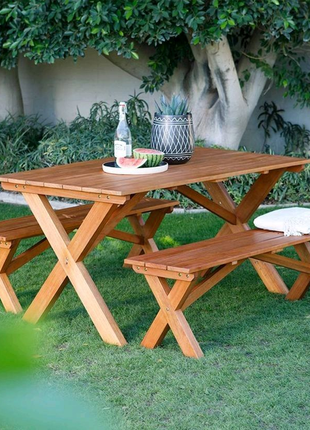 Садові комплекти стіл з лавочками з натурального дерева