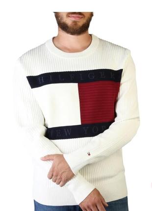 Tommy hilfiger мужской молочный свитер hilfiger structure flag...