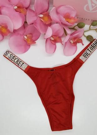 Женские красные трусики бразилиан со стразами logo shine strap...