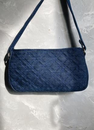 Женская джинсовая сумка-багет тёмно-синяя (ручная работа)