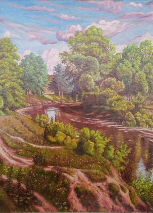 Картина маслом "Пейзаж з річкою".