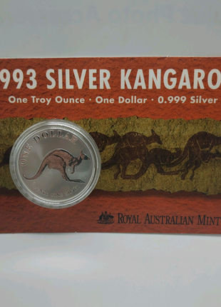 Серебряный Кенгуру 1993 Доллар Австралия блистер серебро унция