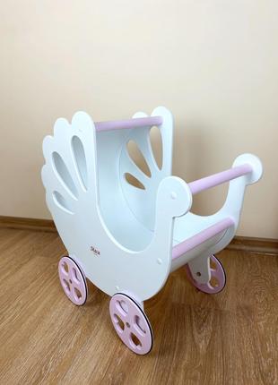 Игрушечная деревянная белая коляска для кукол