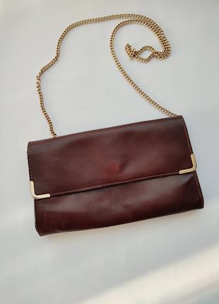 Винтажный кожаный клатч сумочка на цепочке