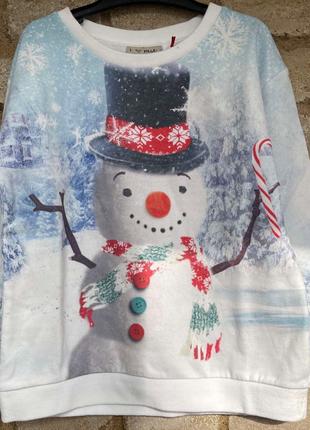 1, Стильный новогодний свитшот на флисе на девочку со снеговик...
