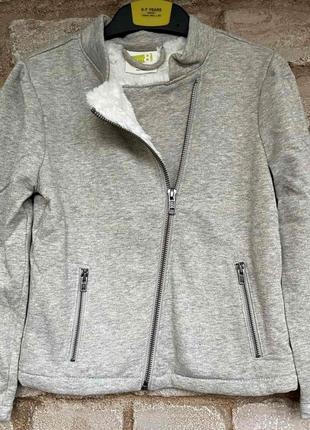 1, Трикотажный серый теплый пиджак на меху джемпер с люрексово...
