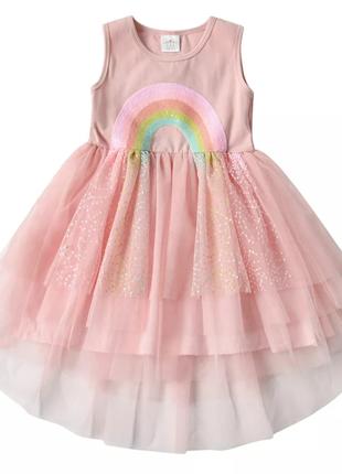 Милое нарядное детское платье c радугой, на 6-7 лет, новое