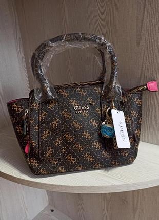 Маленька сумочка guess little paris mini коричнева з рожевим 4...
