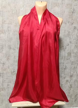 Тонкий червоний шовковий шарф 176 на 43 см шарф
