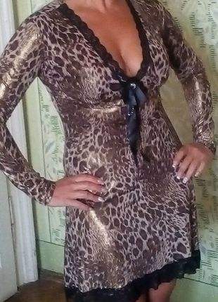 Красивое платье тигровый принт с кружевом, bella, м.