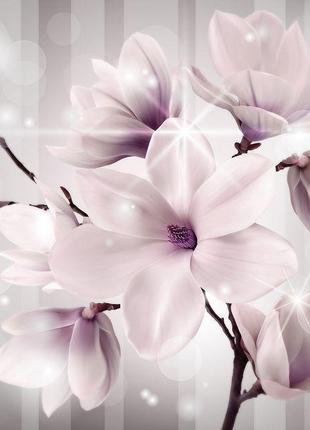 Фотошпалери 3D квіти 254x184 см Великі магнолії на світло-сіри...