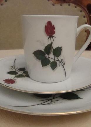 Старинная чайная тройка роза бавария фарфор германия №830 )