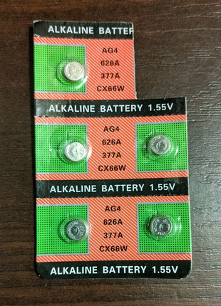 Кнопочные батарейки AG4 (525A, 377A, CX66W) Alkaline Battery 5 шт