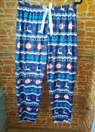 Женские трикотажные брюки пижама xl размер новогодний принт