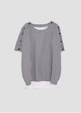 Zara оверсайз блузка топ футболка в клетку реглан