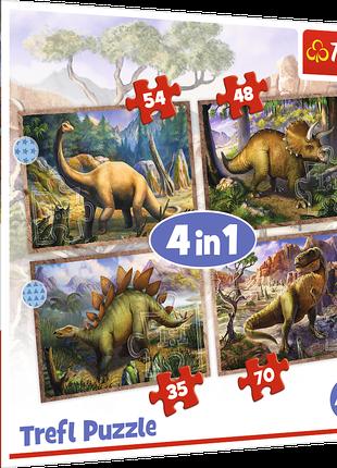 Пазлы - (4в1) - "Интересные динозавры"