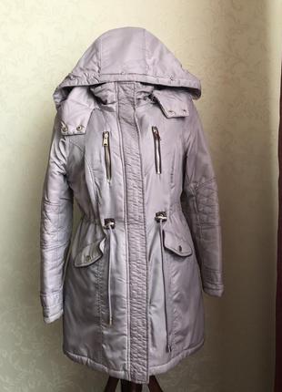 Куртка парка amisu размер 36 бледно-лавандового цвета на флисе