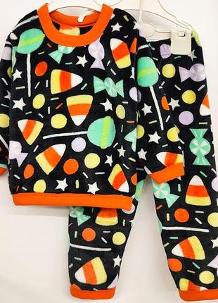 Яркая махровая пижама для девочки, размер 110-116