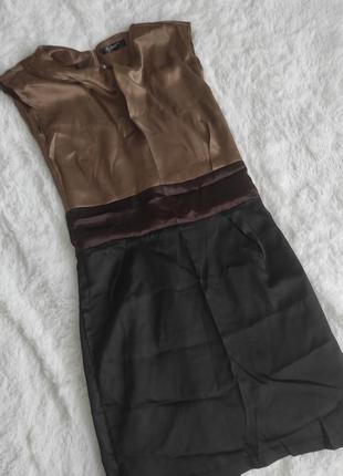 Платье классический крой вз подкладкой атласное коричнево черн...