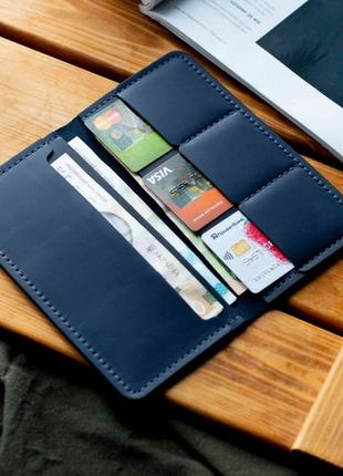Синее кожаное портмоне книжка trio бумажник из натуральной  ко...