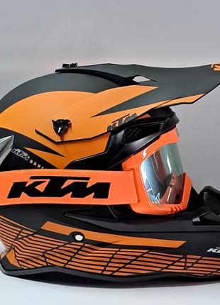 Мото шлем Эндуро для мотокросса и квадроцикла + очки KTM в ком...