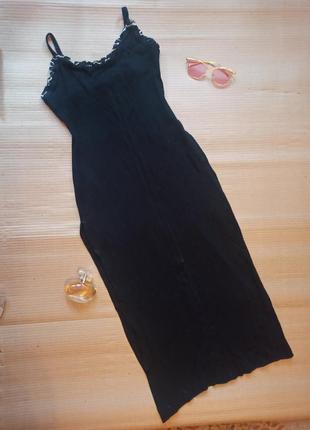 Длинное черное платье , сарафан в пол