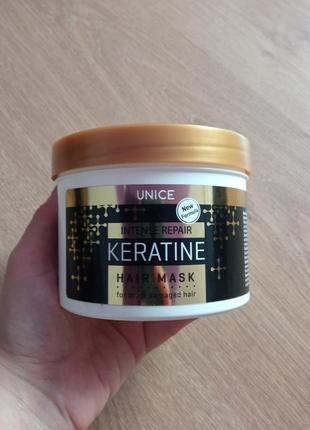 Відновлююча маска для волосся Unice з кератином, 500 мл/2316009