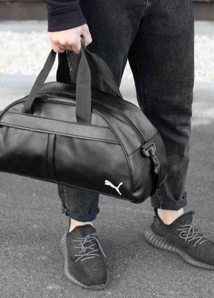 Спортивная городская сумка из экокожи черная puma для трениров...